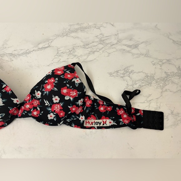 Hurley padded bra adjustable straps Red Black Floral women's sz 34B Hook Loop - Picture 2 of 6